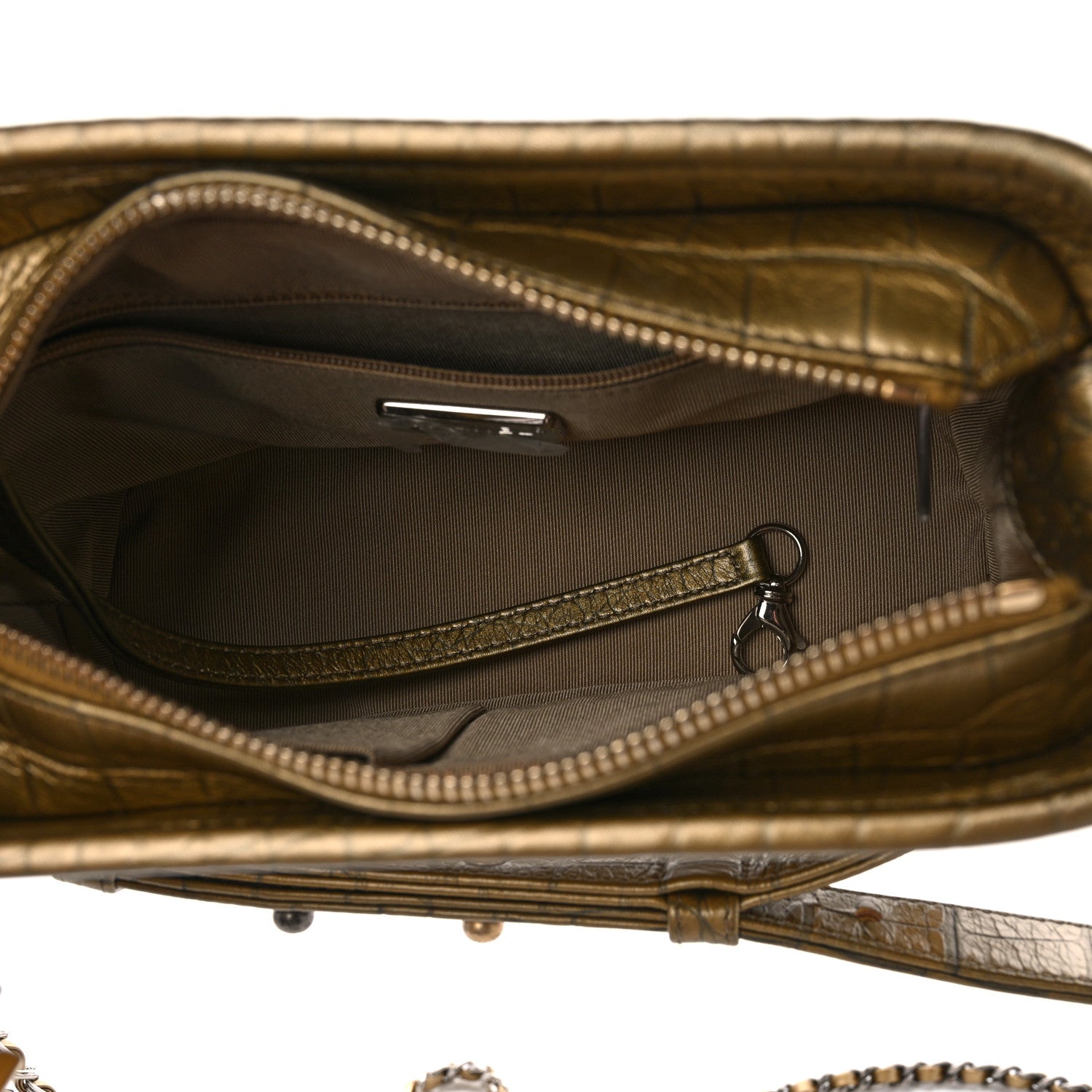 Chanel Metallic Calfskin Crocodile Embossed Cocodile Small Gabrielle Hobo Gold 5 of 12