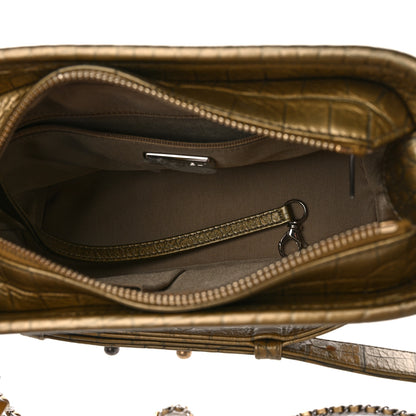 Chanel Metallic Calfskin Crocodile Embossed Cocodile Small Gabrielle Hobo Gold 5 of 12