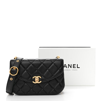 Chanel Lambskin Quilted Chain Messenger Bag Black 11 of 11