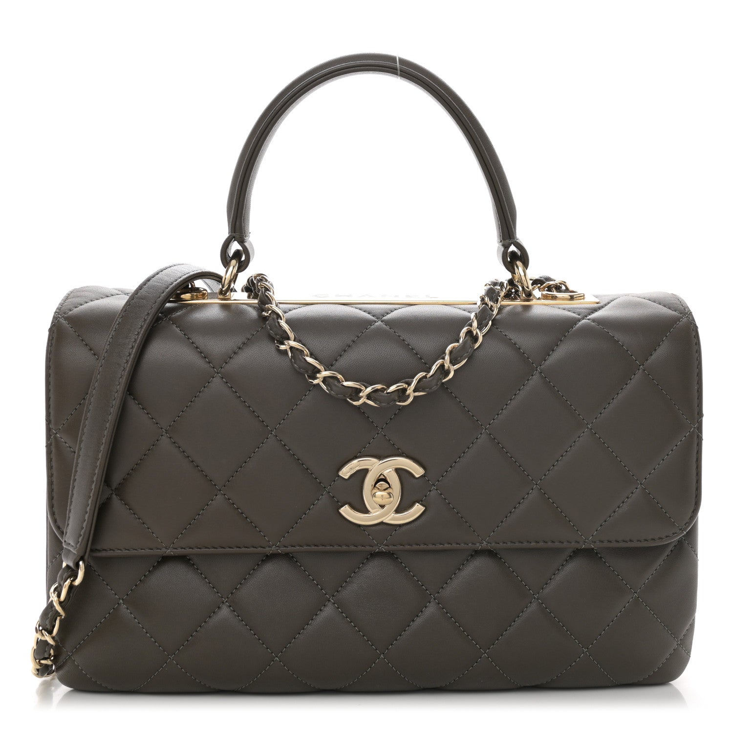 Chanel Lambskin Quilted Medium Trendy CC Flap Dual Handle Bag Dark Khaki 1 of 11