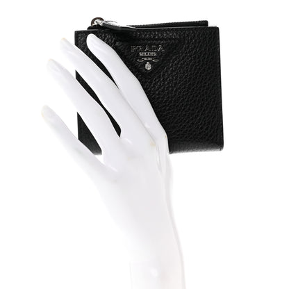 Prada Vitello Daino Compact Bi-Fold Zip Wallet Black 2 of 7
