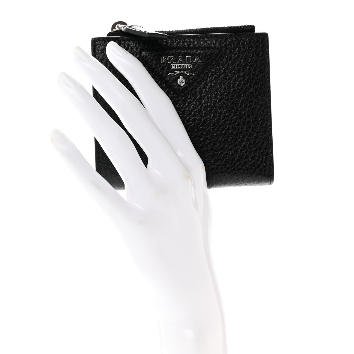 Vitello Daino Compact Bi-Fold Zip Wallet Black