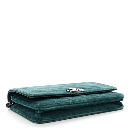 Chanel Velvet Quilted Boy Wallet On Chain WOC Teal 4 of 14