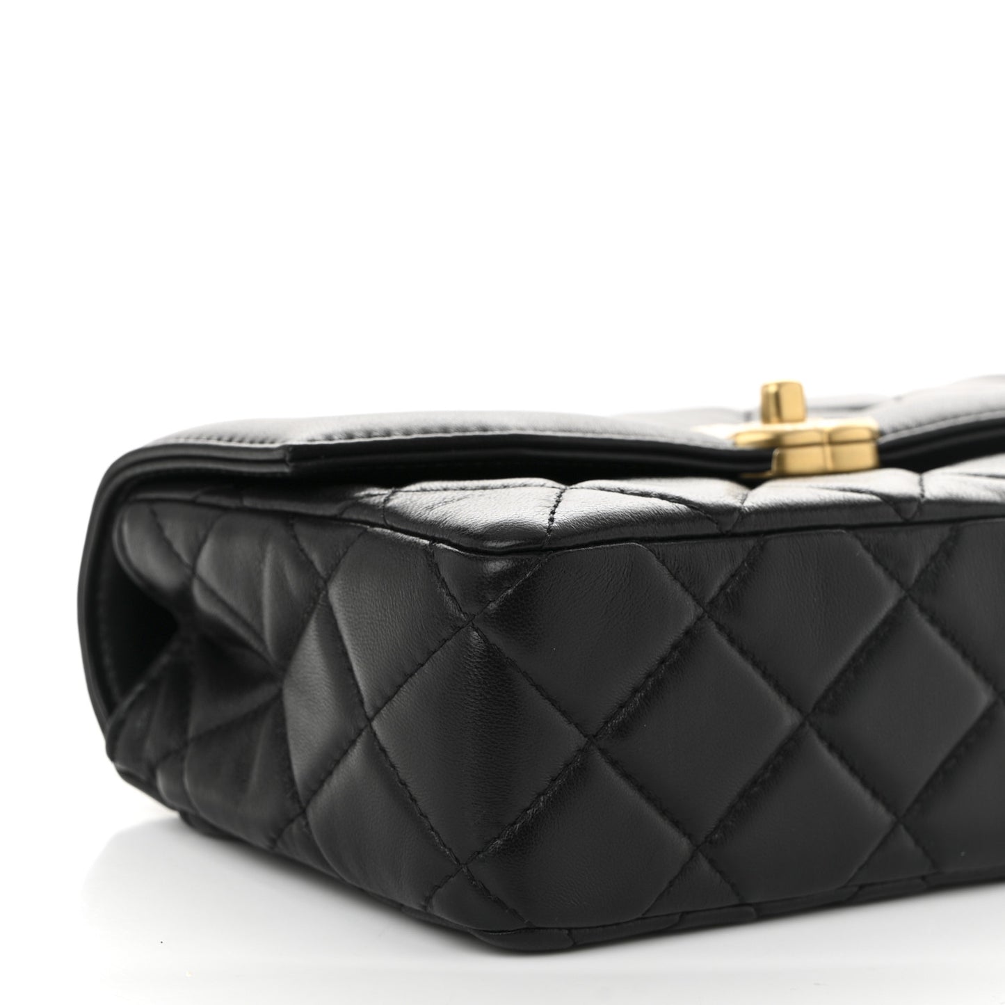 Shiny Lambskin Quilted Mini Flap Black