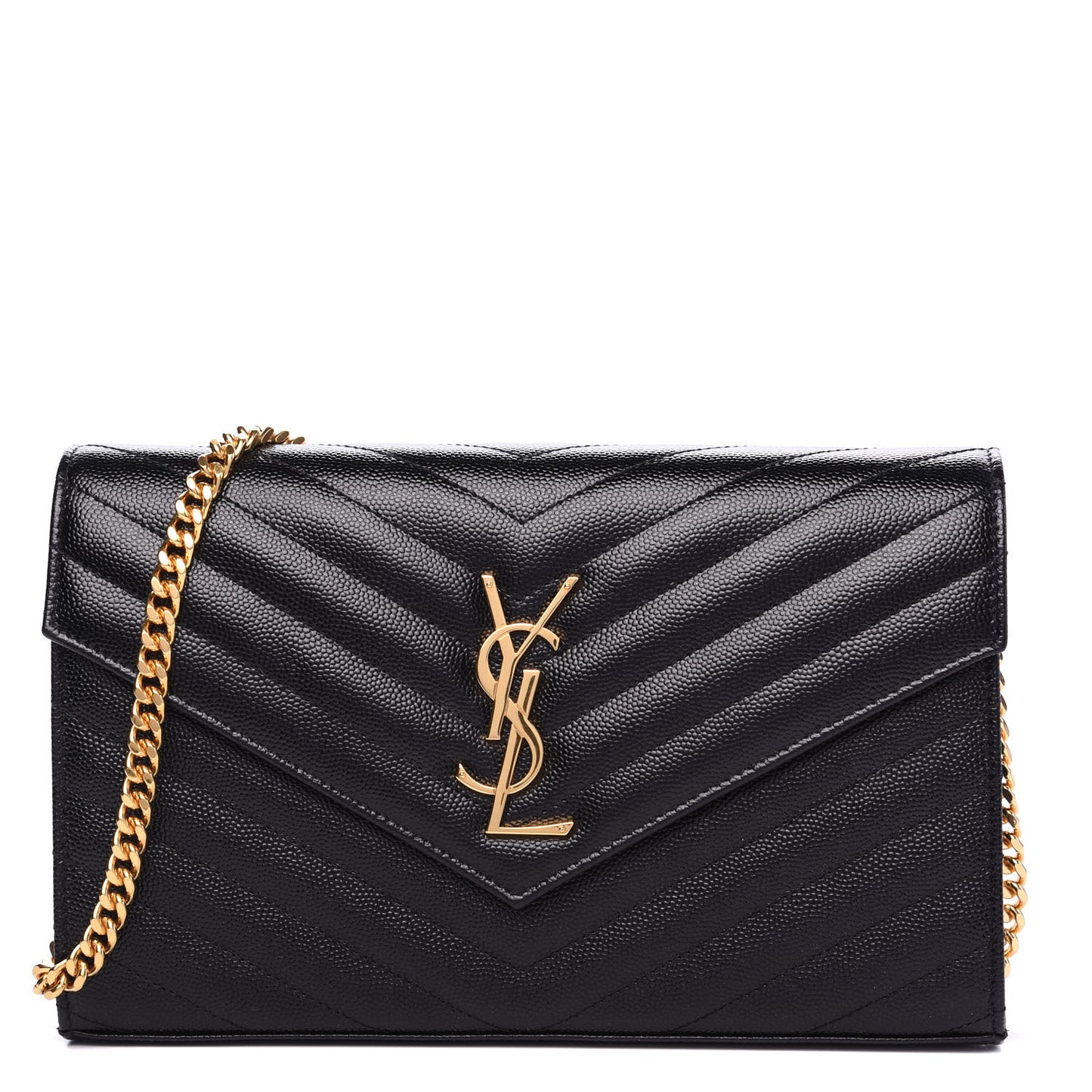 Grain De Poudre Matelasse Chevron Monogram Chain Wallet Black