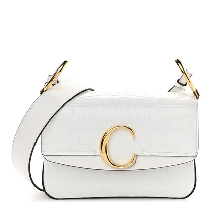 Chloe Calfskin Crocodile Embossed Small C Double Carry Brilliant White 2 of 12
