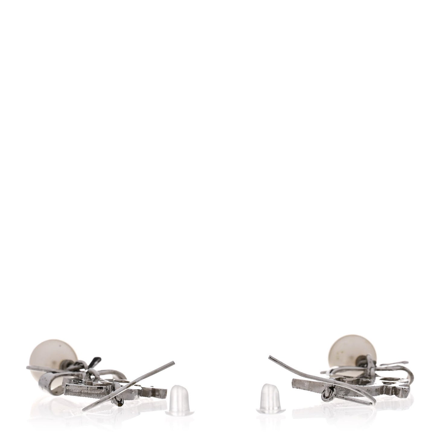 Crystal Pearl Bow Earrings Silver
