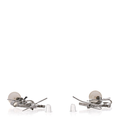 Christian Dior Crystal Pearl Bow Earrings Silver 3 of 4