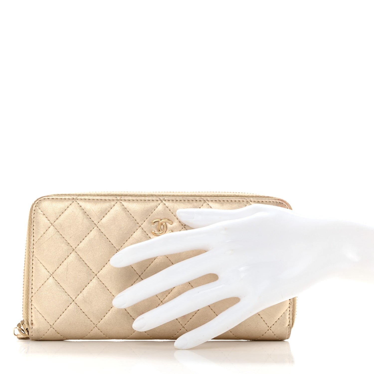 Chanel Metallic Lambskin Quilted Large Gusset Zip Around Wallet Gold 2 of 10