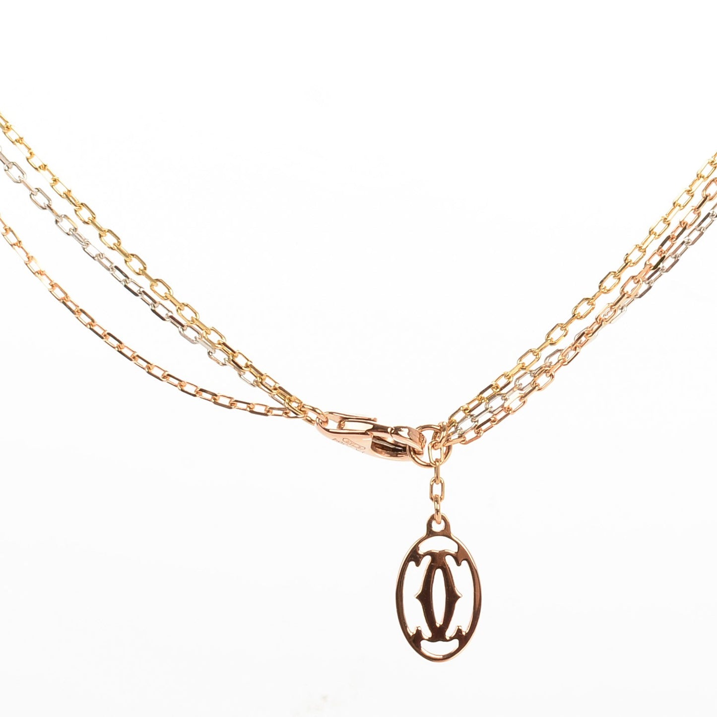 18K Pink Yellow White Gold Three Chain Necklace