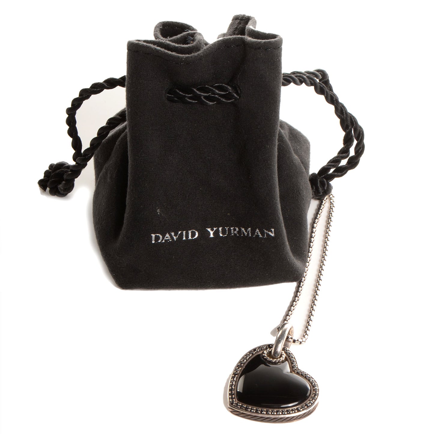 Sterling Silver Black Onyx Diamond Heart Cable Necklace
