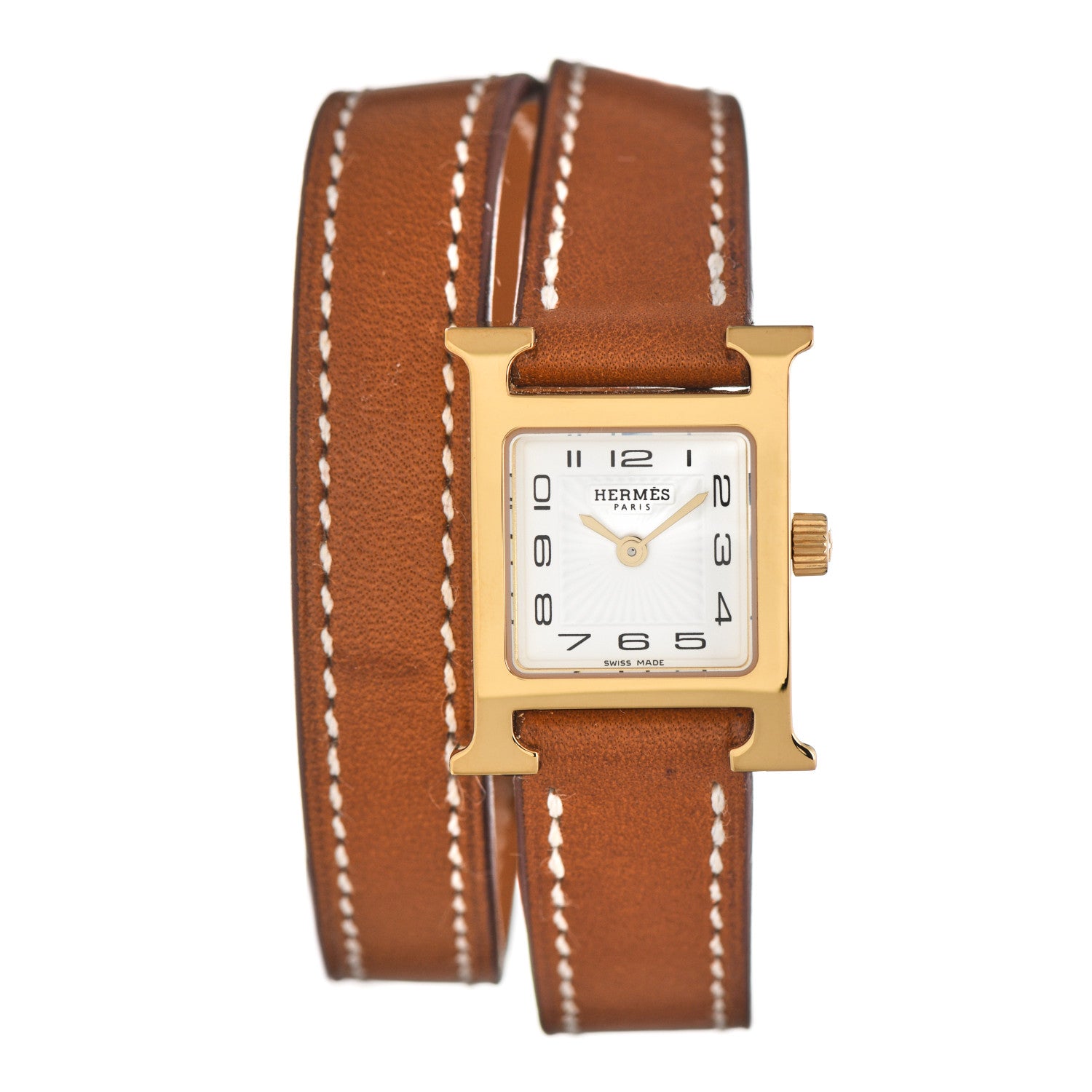 Hermes Stainless Steel Barenia 17.2mm Heure H Hour Double Tour Quartz Watch Fauve 1 of 5