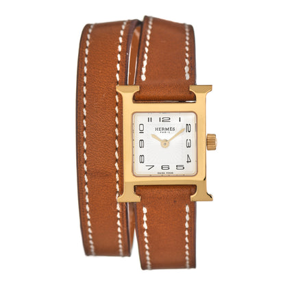 Hermes Stainless Steel Barenia 17.2mm Heure H Hour Double Tour Quartz Watch Fauve 1 of 5