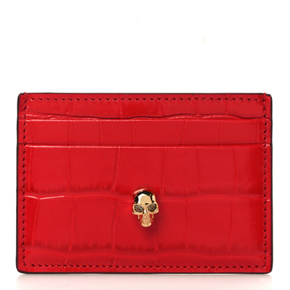 Alexander McQueen Calfskin Crocodile Embossed Skull Card Holder Scarlet Red 1 of 8