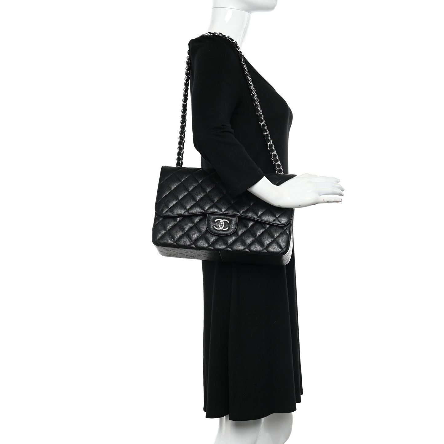 Caviar Quilted Jumbo Double Flap Black