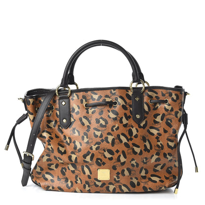 MCM Visetos Leopard Print Large Drawstring Shoulder Bag Cognac 1 of 9