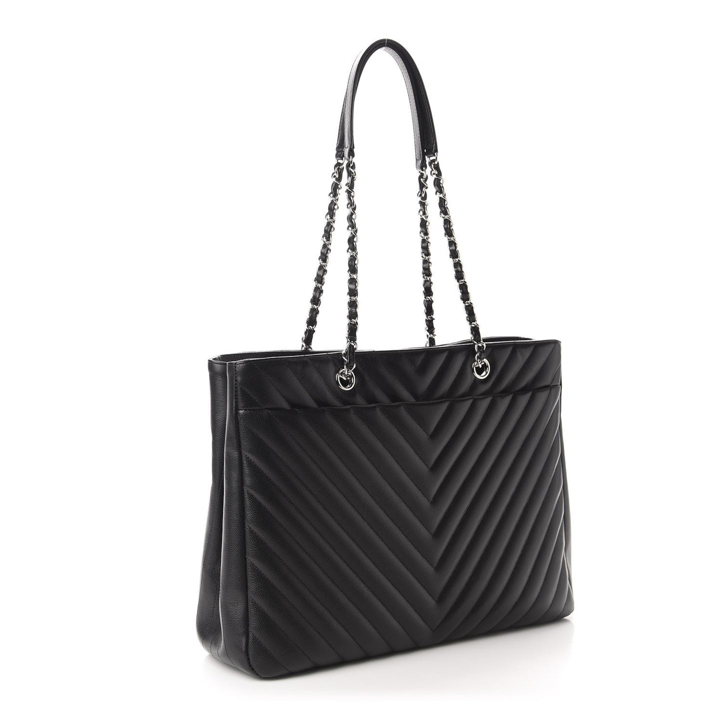 Caviar Chevron Quilted Large Shopping Tote Black