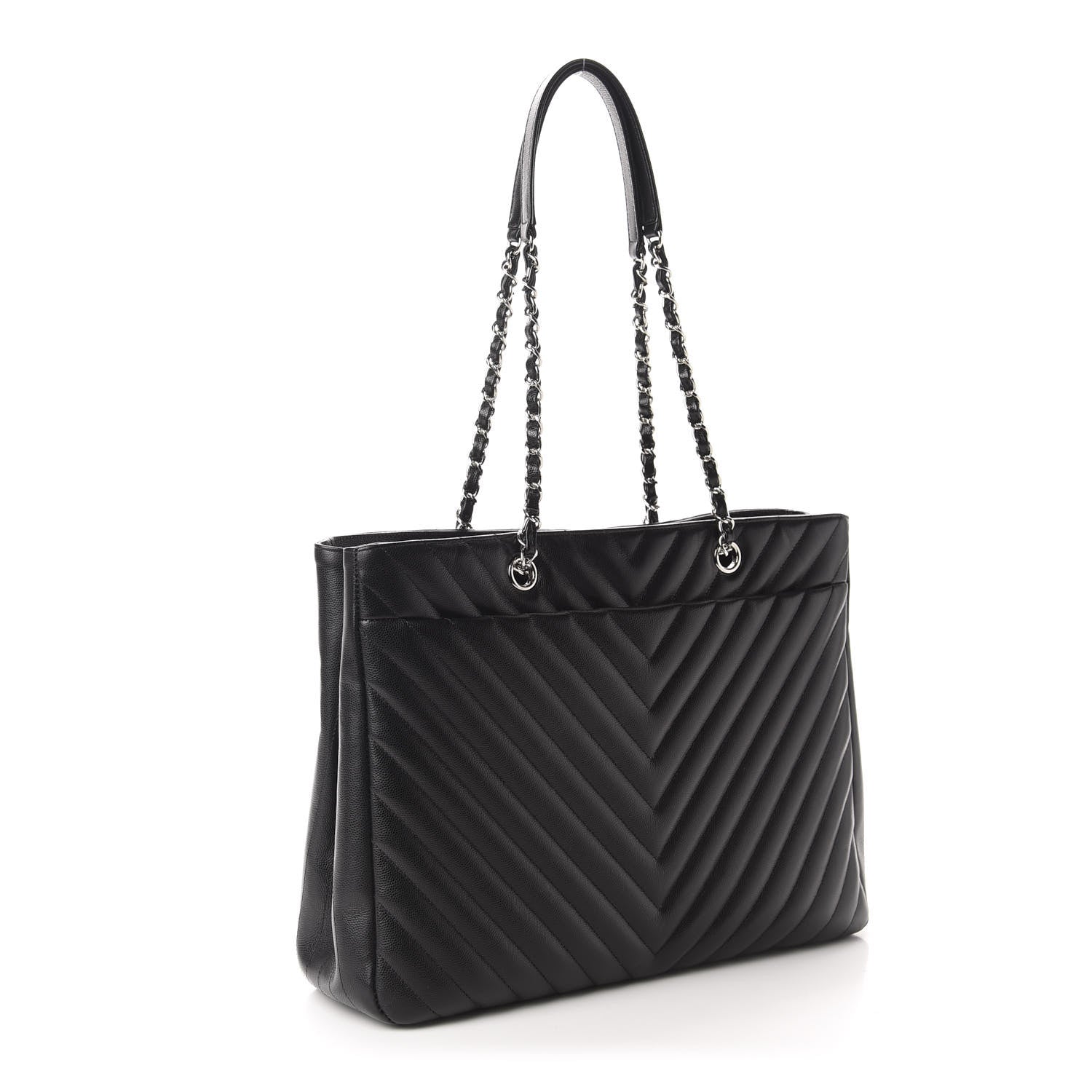 Chanel Caviar Chevron Quilted Large Shopping Tote Black 3 of 10