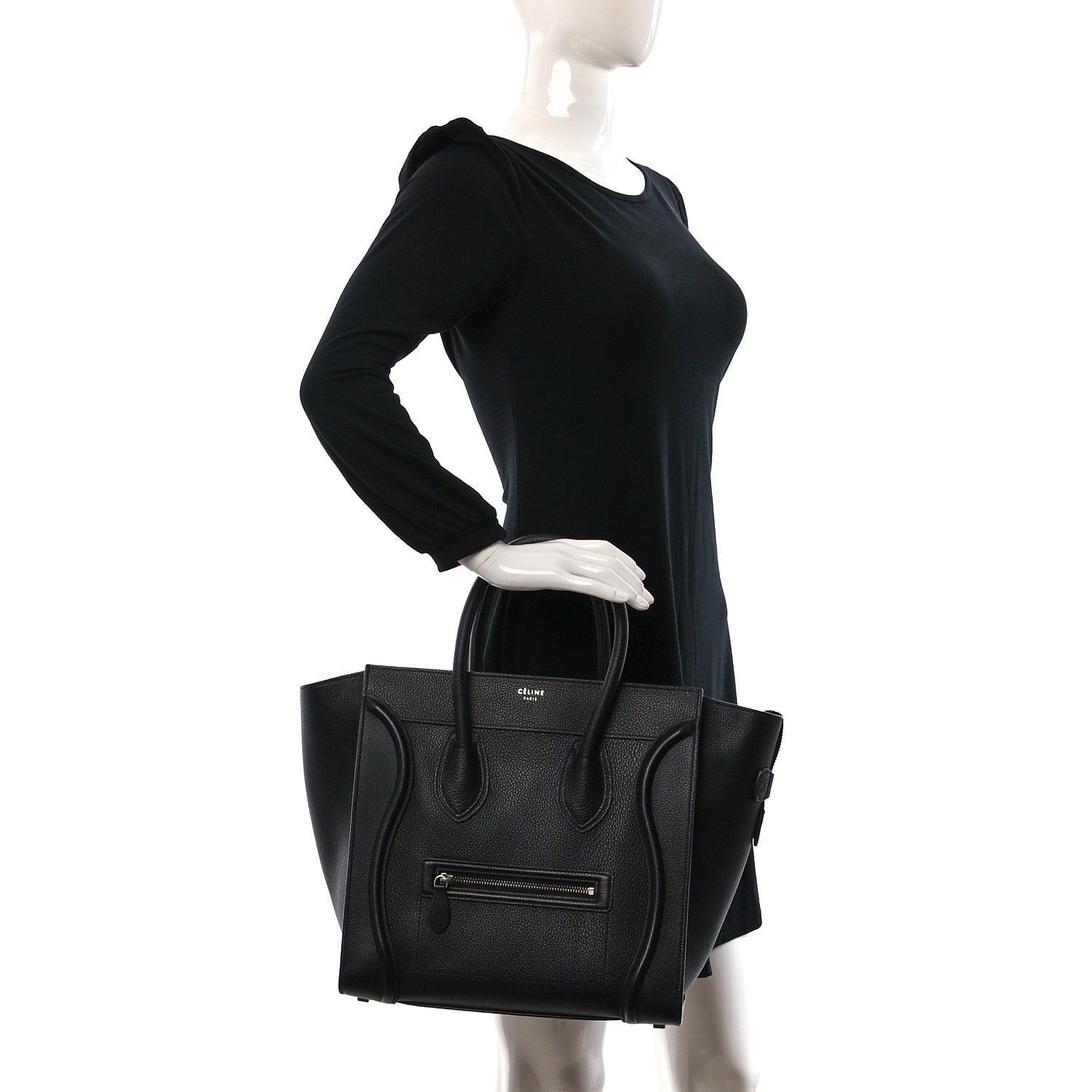 Celine Drummed Calfskin Mini Luggage Black 3 of 8