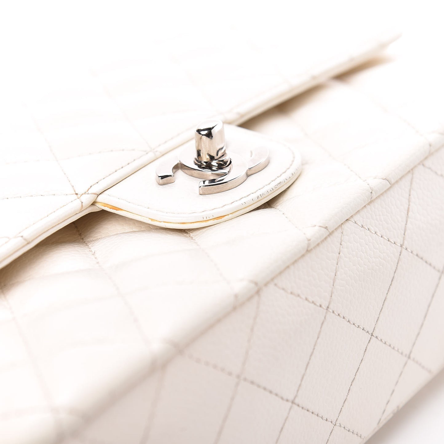 Caviar Quilted Medium Double Flap White