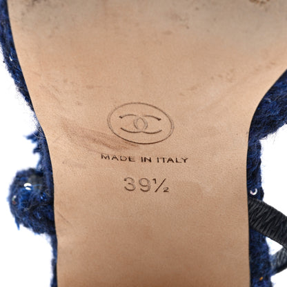 Chanel Tweed Patent Cap Toe CC Slingback Pumps 39.5 Blue Black 13 of 18