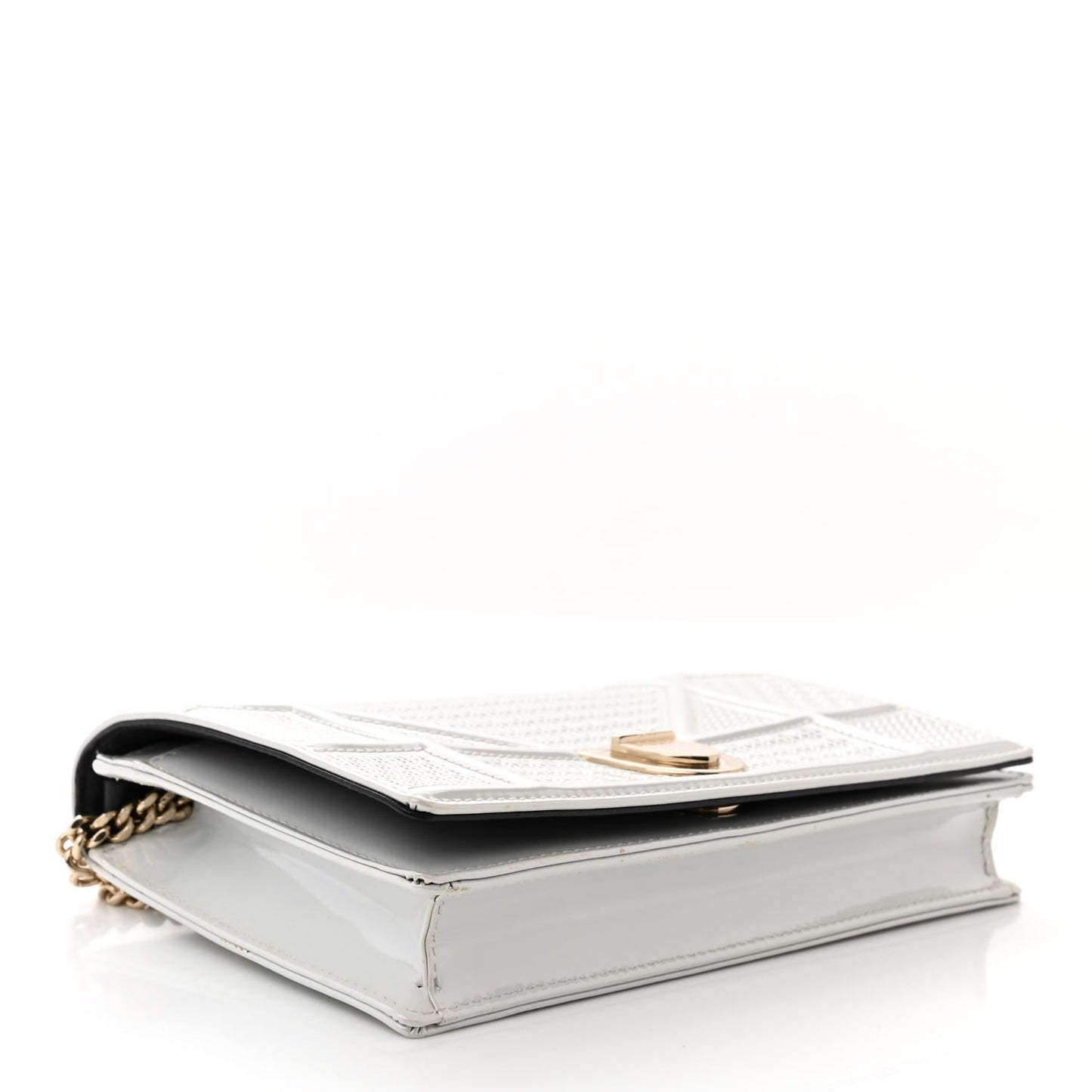Patent Micro-Cannage Diorama Wallet on Chain Pouch Metallic White