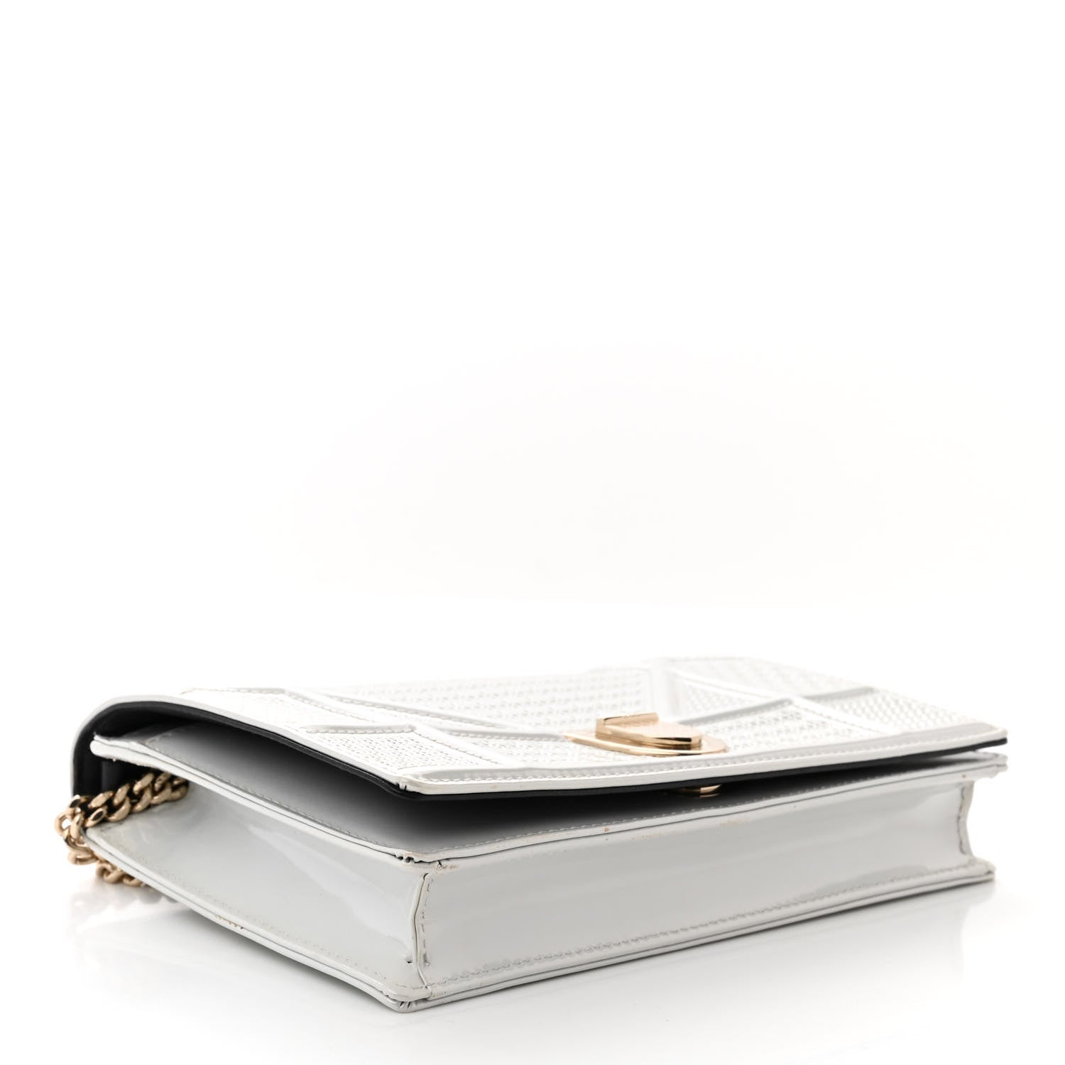 Christian Dior Patent Micro-Cannage Diorama Wallet on Chain Pouch Metallic White 4 of 11