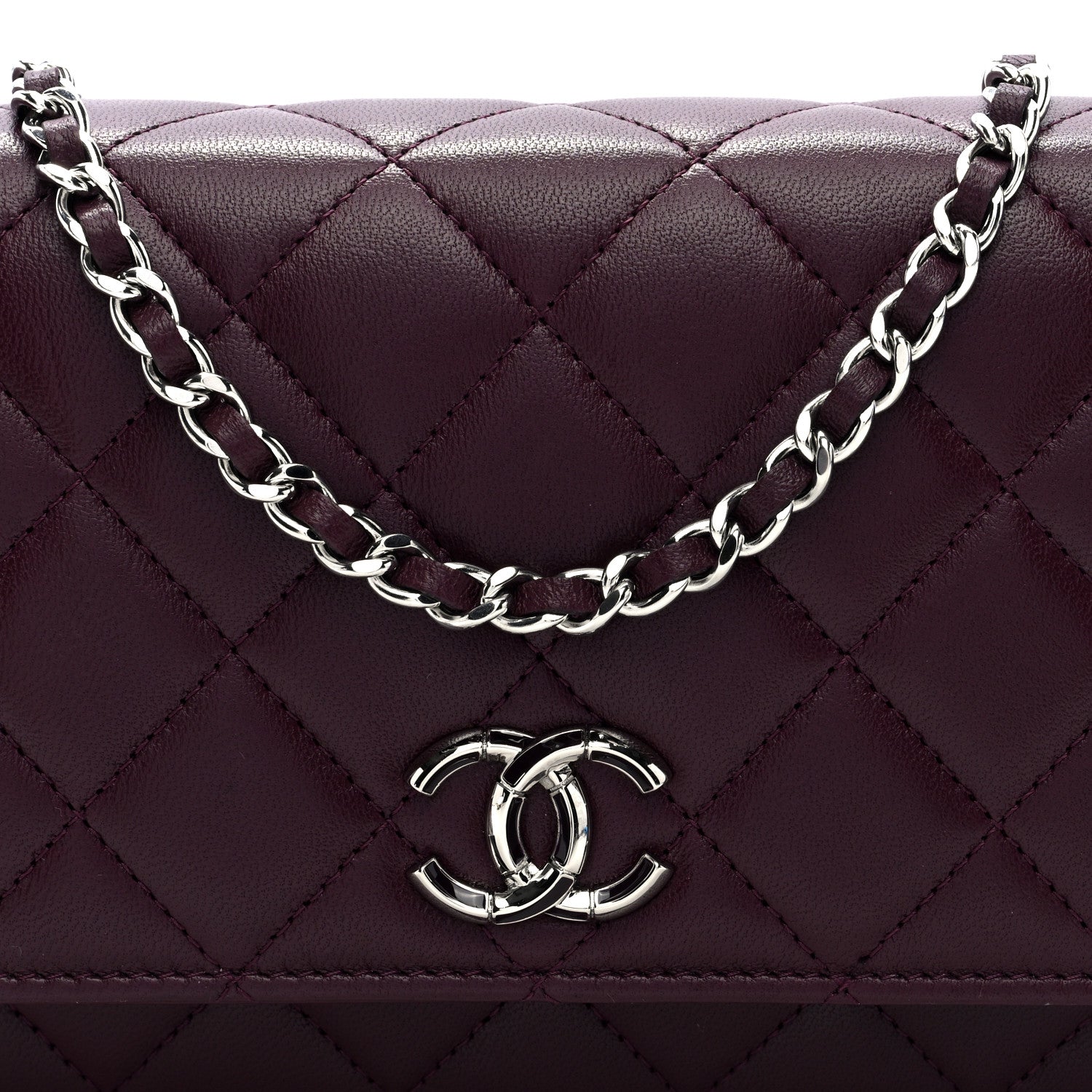 Chanel Lambskin Quilted Enamel CC Wallet On Chain WOC Burgundy 8 of 10
