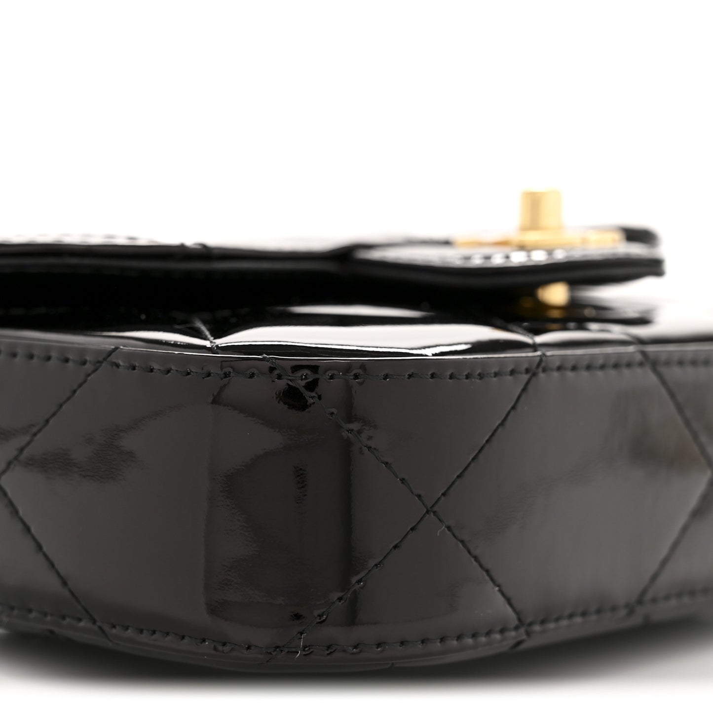 Metallic Mirror Calfskin Mini Top Handle Clutch With Chain Black