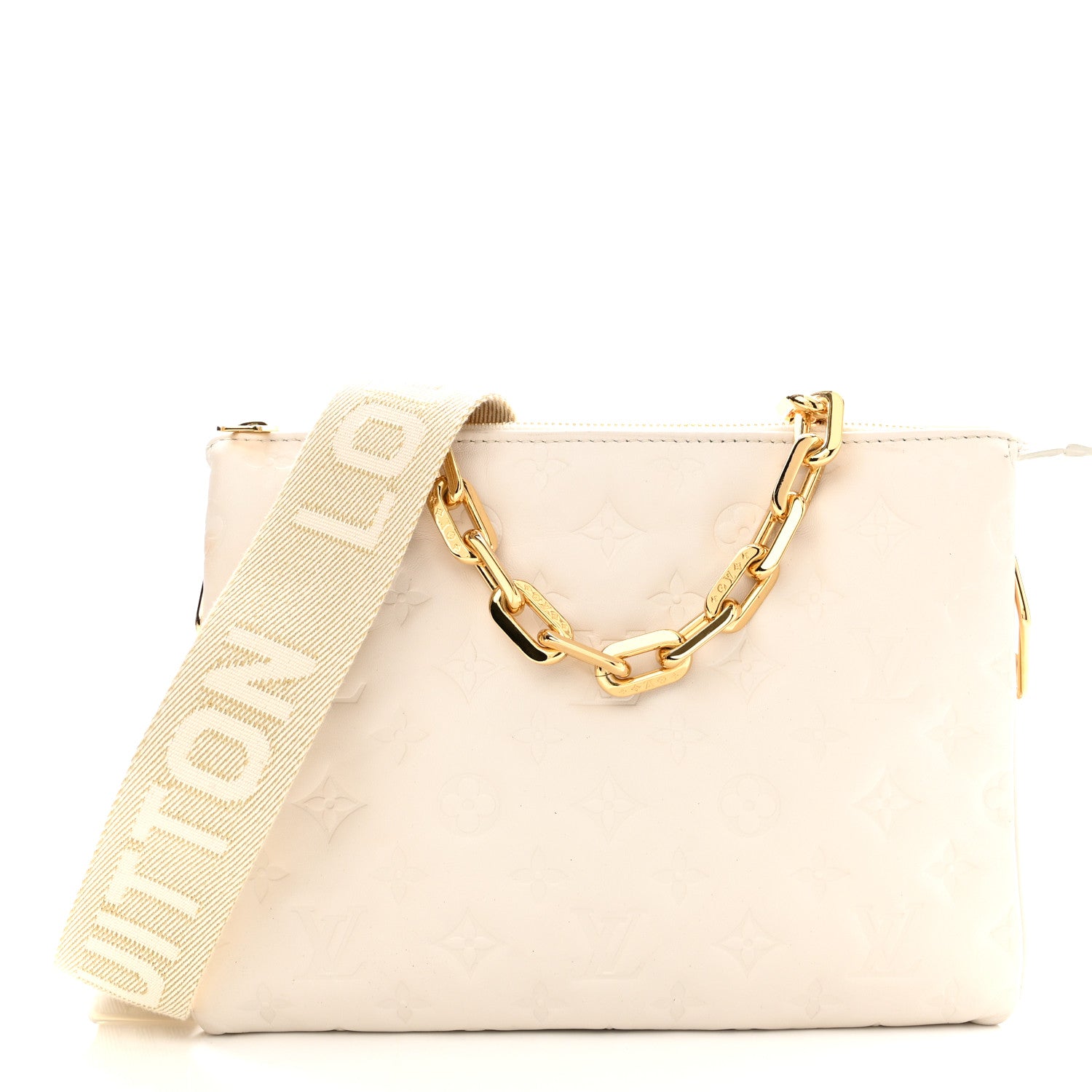 Louis Vuitton Lambskin Embossed Monogram Coussin PM Beige Cream 1 of 9