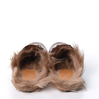 Gucci Malaga Kid Fur Womens Princetown Slippers 37 Vintage Bordeaux Naturale 4 of 9