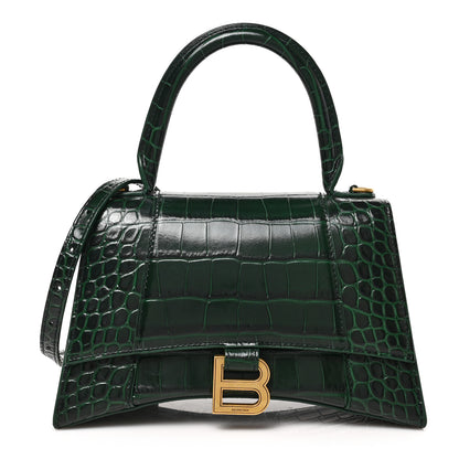 Balenciaga Shiny Calfskin Crocodile Embossed Small Hourglass Top Handle Bag Forest Green 1 of 9