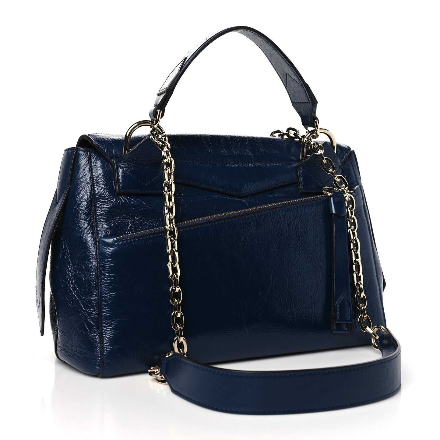 Creased Patent Calfskin Medium ID Flap Navy Blue