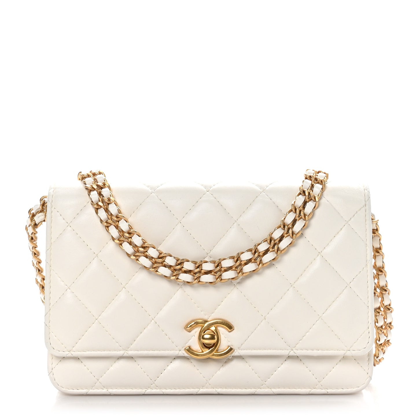 Lambskin Quilted Logo WOC Wallet On Chain White