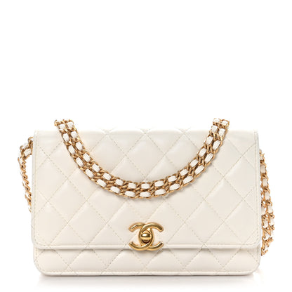 Chanel Lambskin Quilted Logo WOC Wallet On Chain White 1 of 12