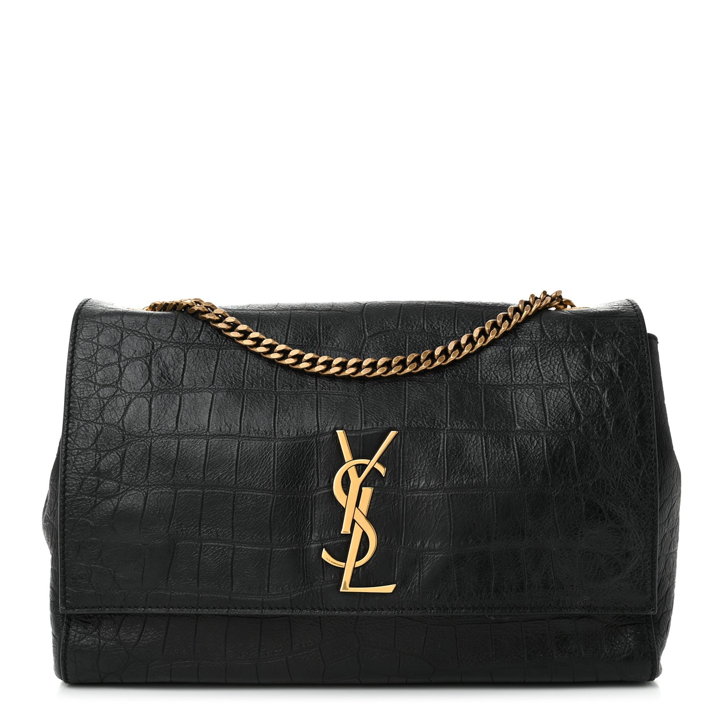 Calfskin Crocodile Embossed Suede Medium Reversible Monogram Kate Satchel Military Taupe