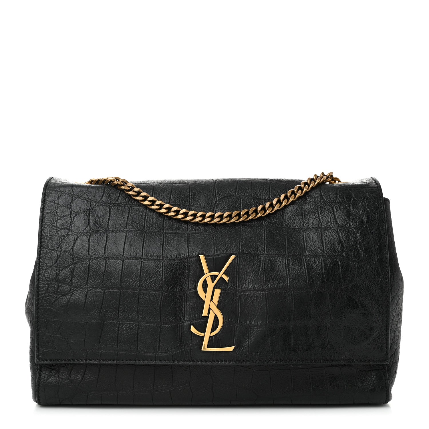 Saint Laurent Calfskin Crocodile Embossed Suede Medium Reversible Monogram Kate Satchel Military Taupe 1 of 10