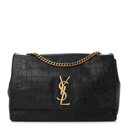 Saint Laurent Calfskin Crocodile Embossed Suede Medium Reversible Monogram Kate Satchel Military Taupe 1 of 10