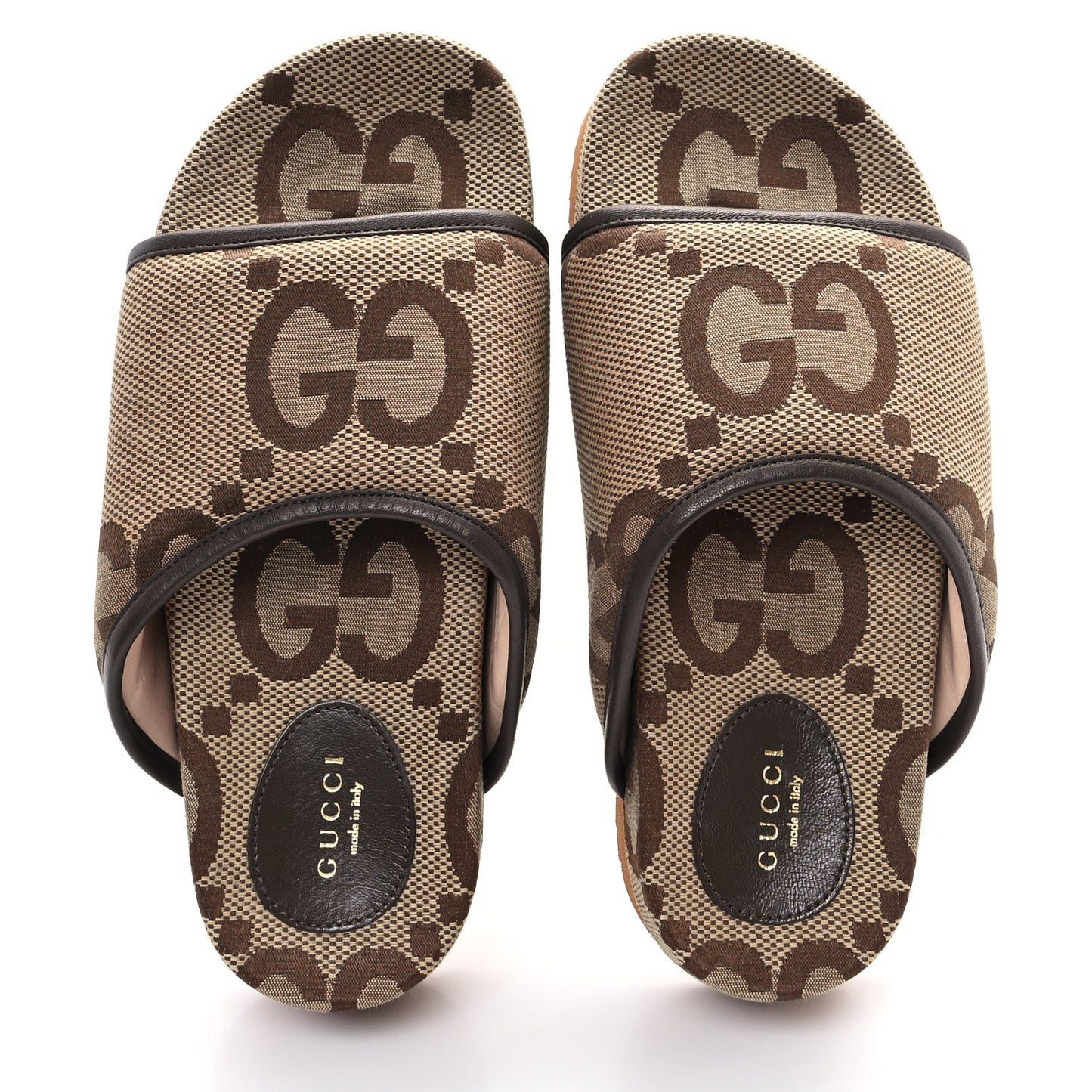 Monogram Jumbo GG Nappa Samoa Platform 40mm Slide Sandals 38 Camel Ebony New Acero
