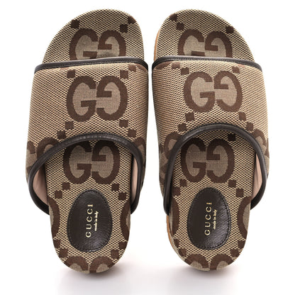 Gucci Monogram Jumbo GG Nappa Samoa Platform 40mm Slide Sandals 38 Camel Ebony New Acero 2 of 9