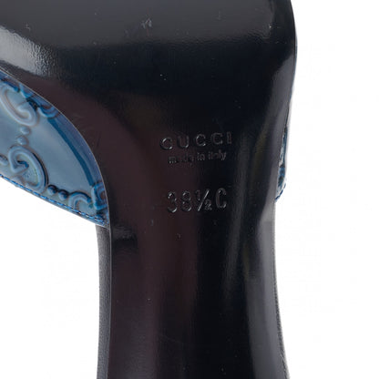 Gucci Patent Guccissima Horsebit Mid Heel Slides 38.5 Royal Blu 6 of 8