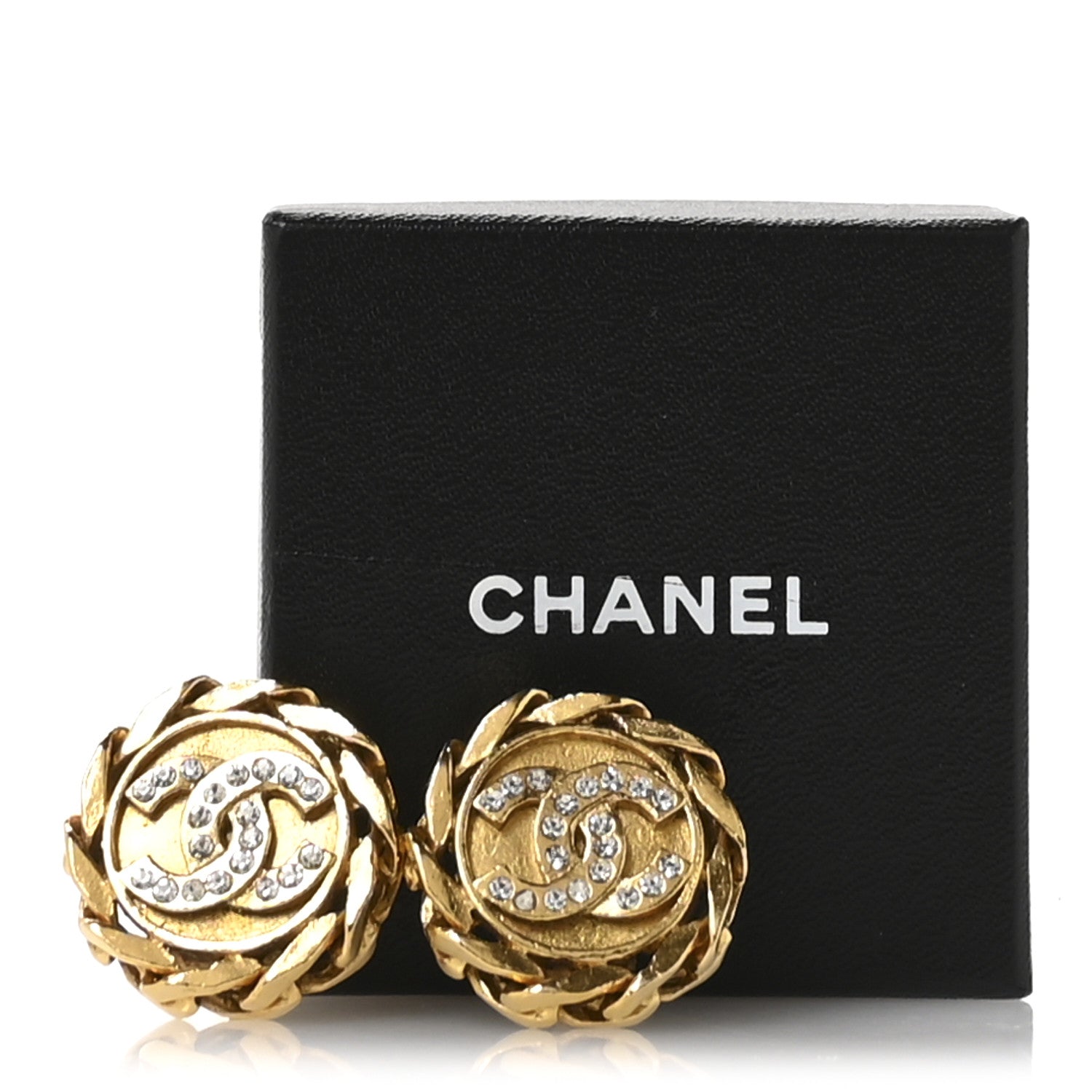 Chanel Crystal CC Round Clip On Earrings Gold 5 of 5