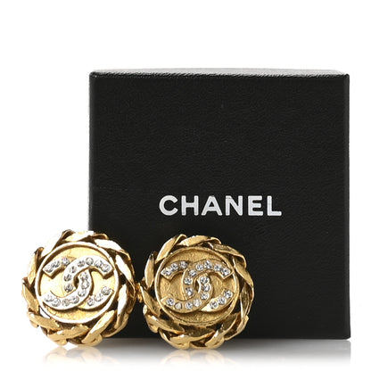 Chanel Crystal CC Round Clip On Earrings Gold 5 of 5