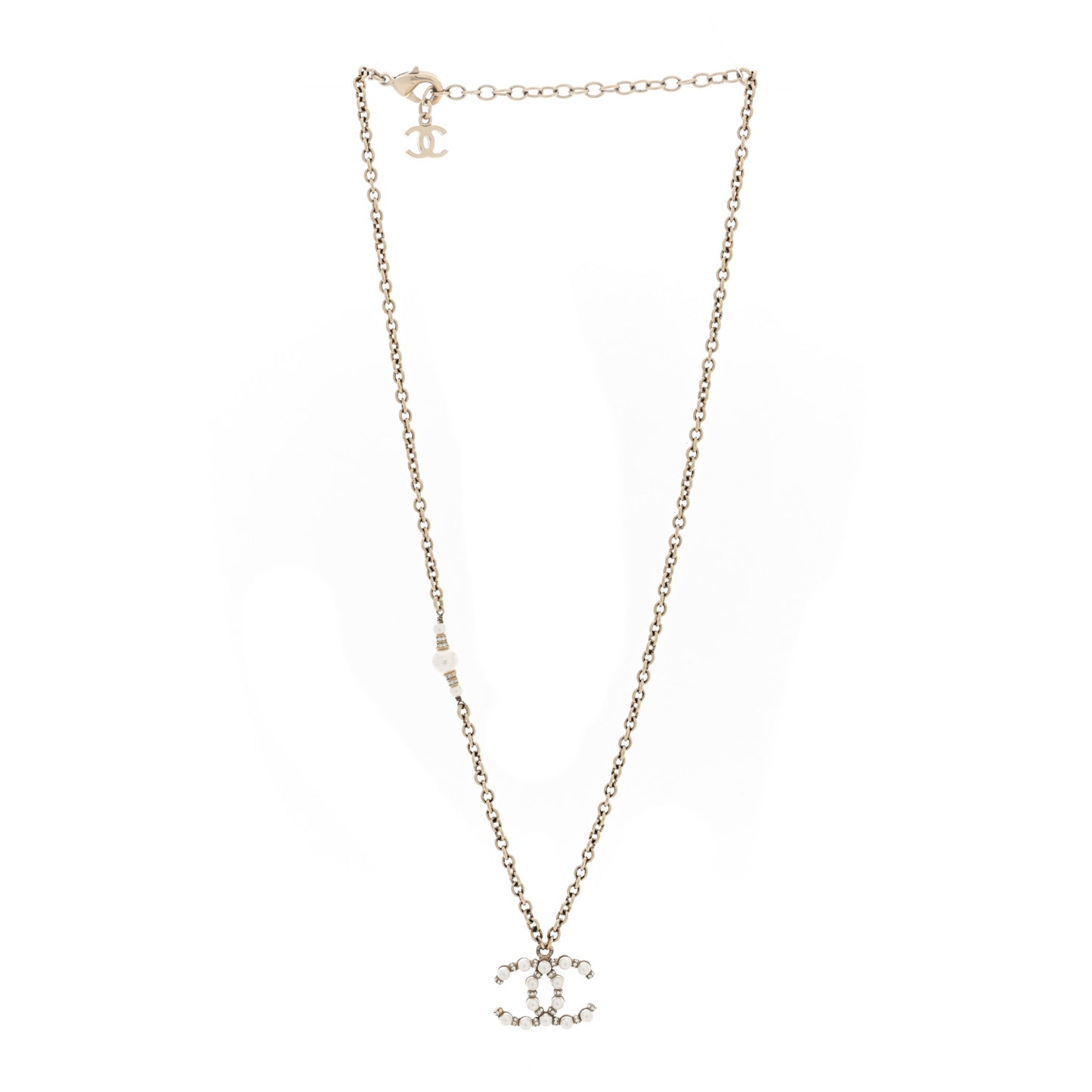 Crystal Pearl Nefertiti CC Pendant Necklace Gold