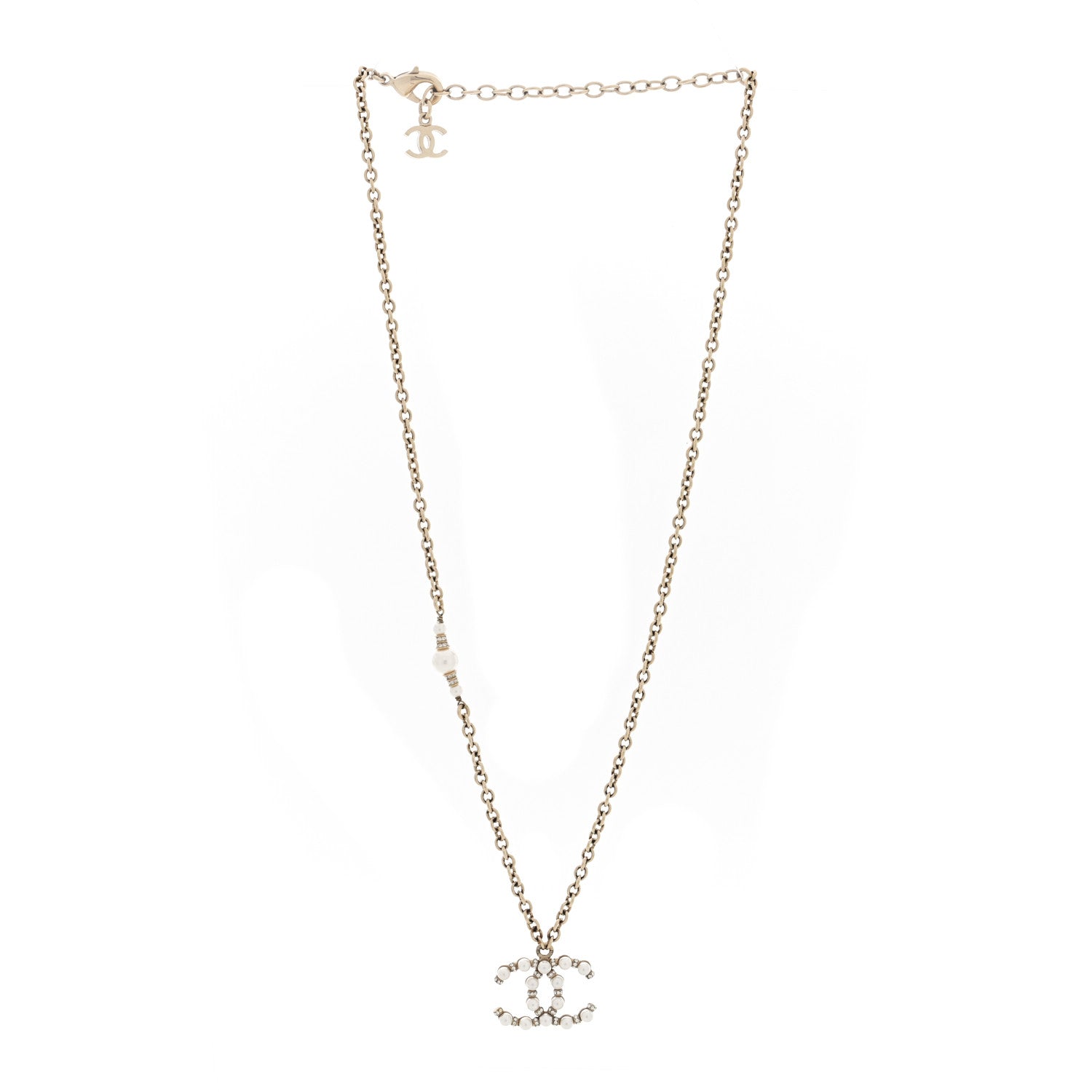 Chanel Crystal Pearl Nefertiti CC Pendant Necklace Gold 3 of 5