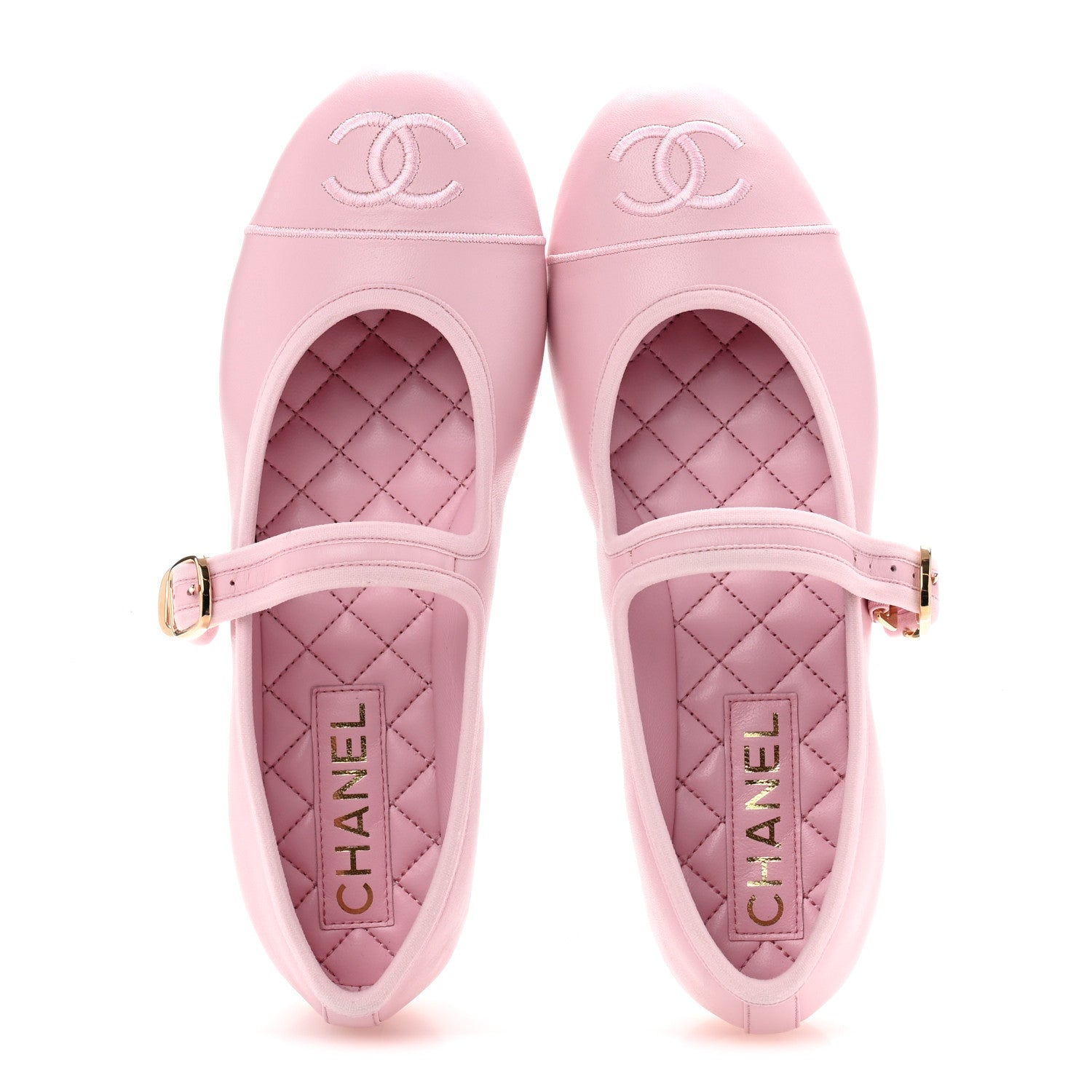 Chanel Lambskin Mary Jane Flats 37.5 Light Pink 2 of 10