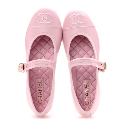 Chanel Lambskin Mary Jane Flats 37.5 Light Pink 2 of 10