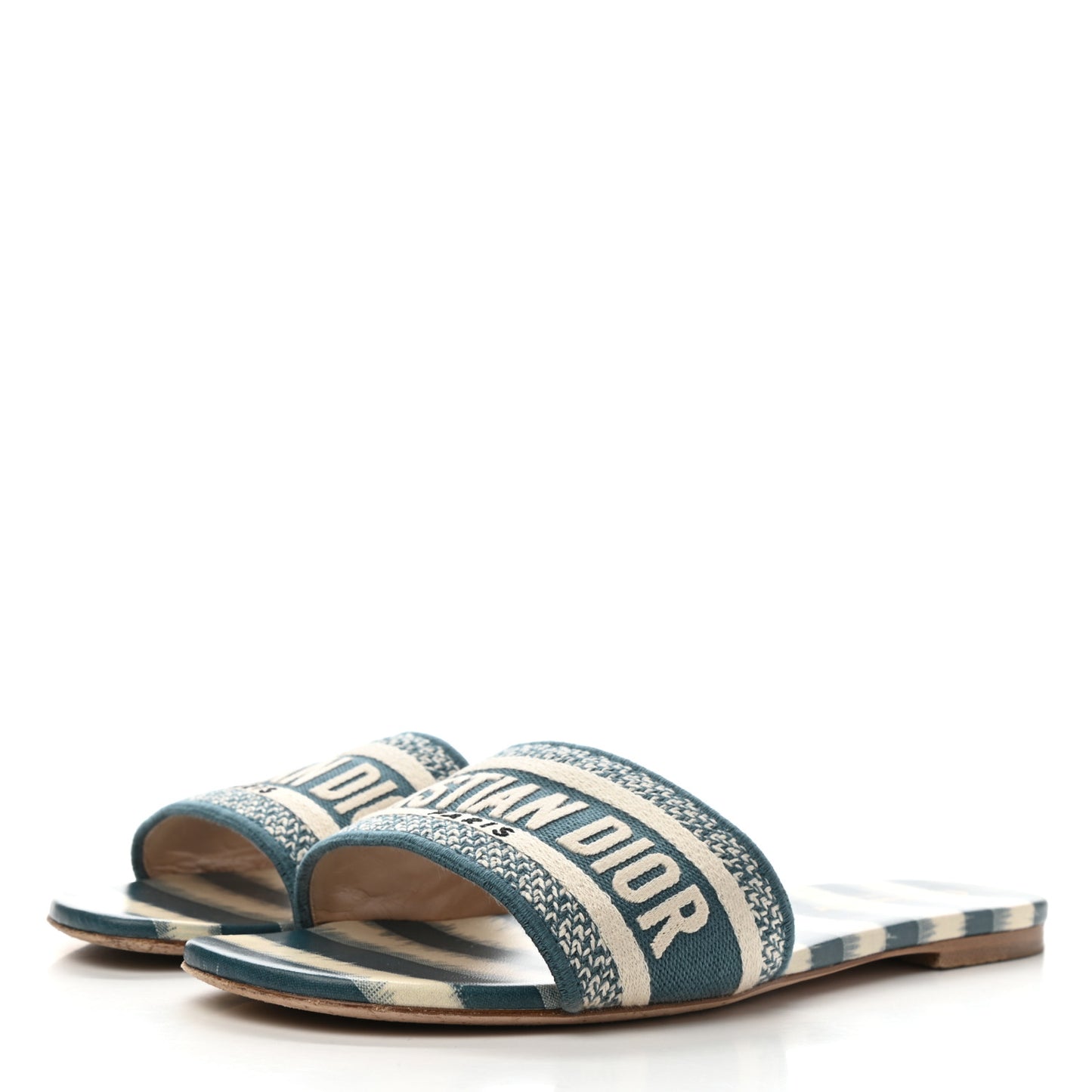 Cotton D-Stripes Embroidered Dway Mules Slide Sandals 40 Deep Ocean