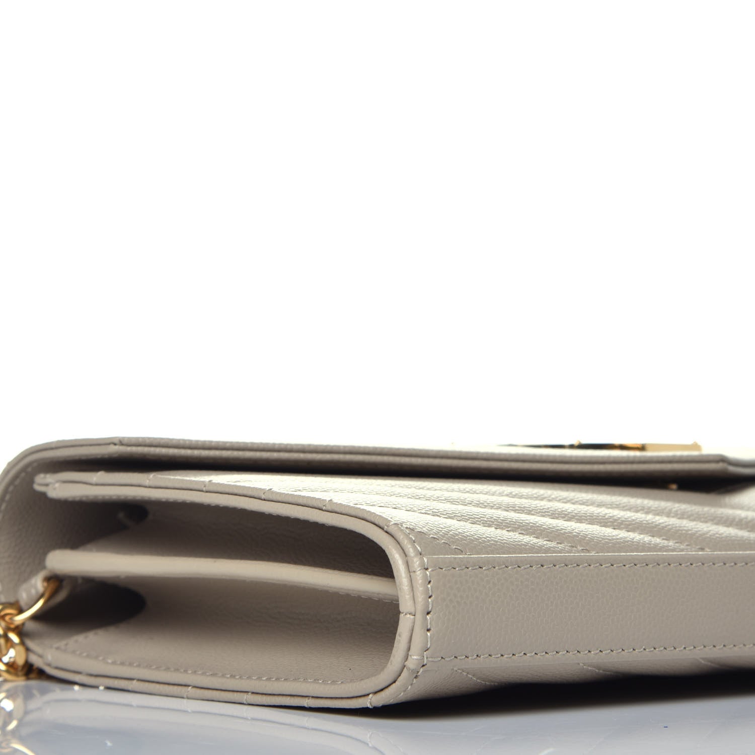 Saint Laurent Grain De Poudre Matelasse Chevron Monogram Chain Wallet Sea Salt 8 of 8