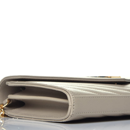 Saint Laurent Grain De Poudre Matelasse Chevron Monogram Chain Wallet Sea Salt 8 of 8